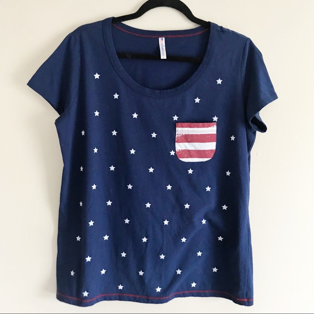 4/$25 Americana XL Navy Stripes and stars TShirt
